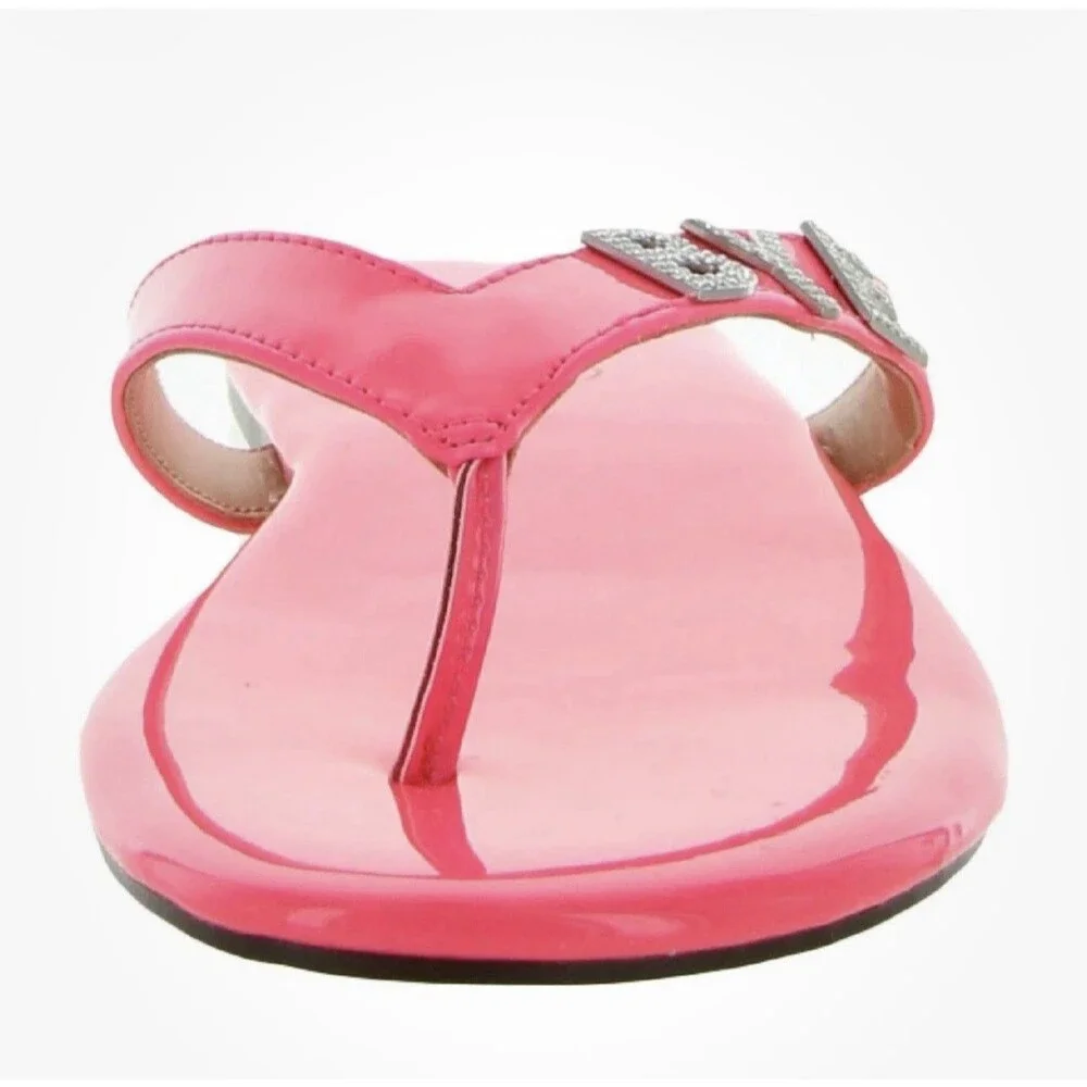 WILD PAIR Womens Pink Rhinestone Fantasia Round Toe Slip On Thong Sandals 9.5 M